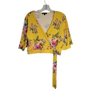 Floral Sheer Ruffle Hem Blouse 1X By Weekend Suzanne Betro White/Pink/Yellow V-N